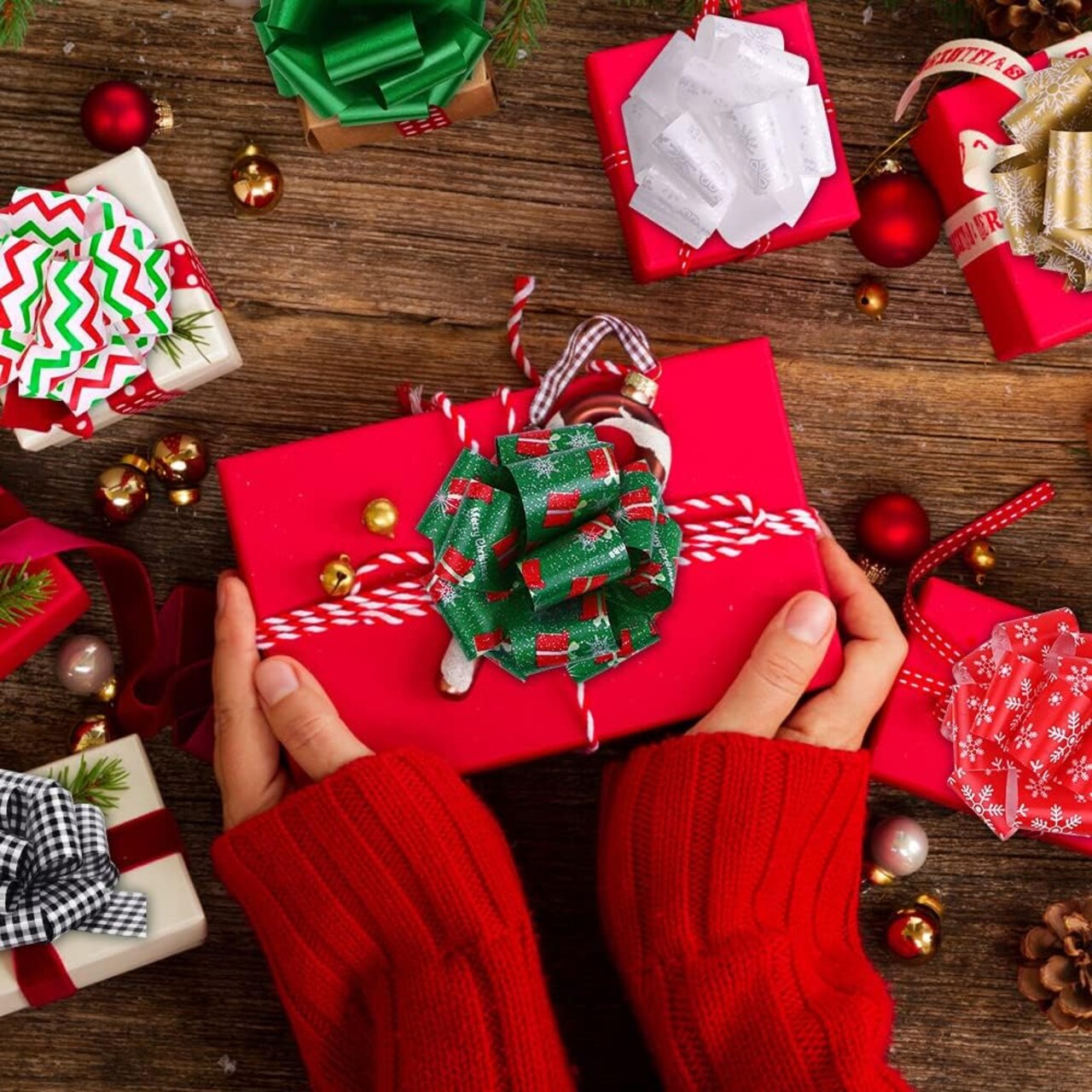 16PCS Christmas Wrap Gifts Pull Bows,Large Ribbon Bows Wrapping Accessory for Xmas Bouquet Basket Bottles Supplies Christmas Wrapping Decoration